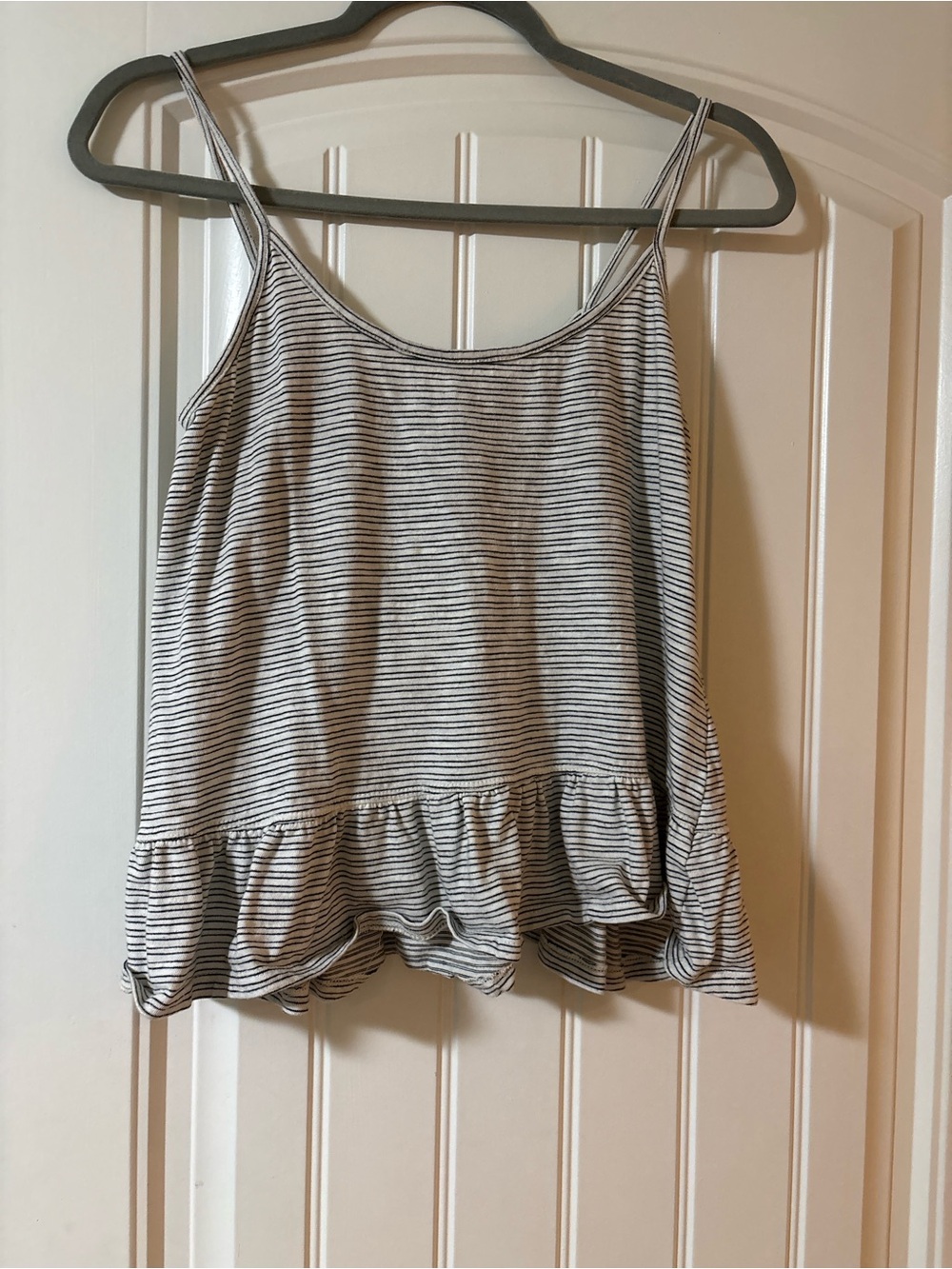 Anthropologie Black & White Striped Ruffle-Hem Camisole